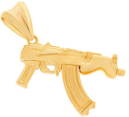 Stella-Jewellery 585er Gelbgold Herren Anhänger Kalaschnikow AK47 Masiv Maschinengewehr Schmuck AK47