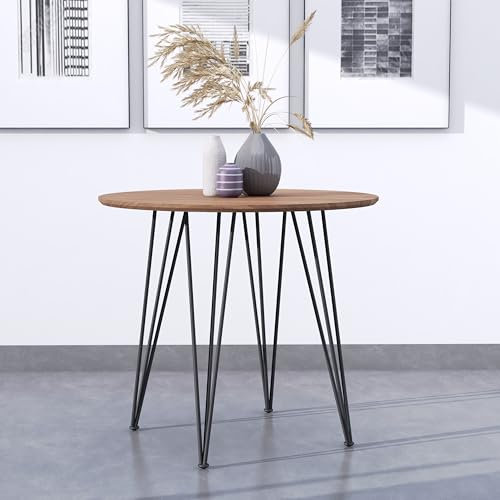 GOLDFAN Esstisch Holz Küchentisch Modern Klein Wohnzimmertisch Rund Holztisch mit Schwarz Beine für Büro Küche 80x80x75cm