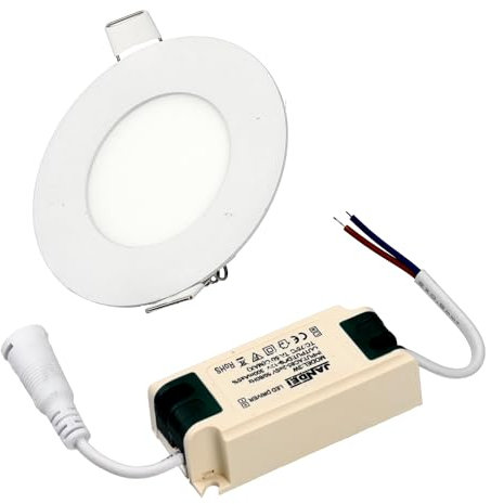 Jandei - Downlight LED Panel Extraplano Redondo. Iluminación 3W Blanco Cálido 4200K, Perfecto Para Salones, Cocinas, Oficinas, Casas, Pasillo. Fuente De Alimentación Incluida.