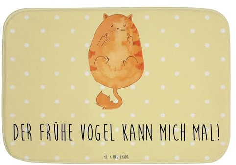 Mr. & Mrs. Panda Badvorleger Katze Frühaufsteher - Geschenk, Katzenliebhaber, Katzenartikel, Duschvorleger, Katzendeko, Badteppiche, Mittelfinger,