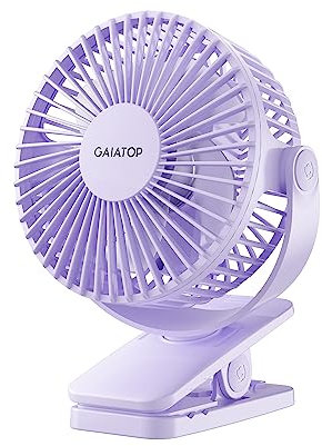 Gaiatop Portable Clip on Fan Battery Operated, Small Powerful USB Desk Fan, 3 Speed Quiet Rechargeable Mini Table Fan, 360° Rotate Personal Cooling Fan for Home Office Stroller Camping Purple