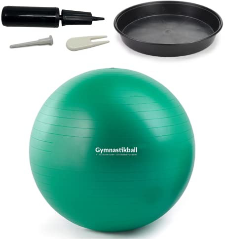 ATC Handels GmbH Gymnastikball Set Ø 45, 55, 65 & 75cm inkl. Stopperschale, Ballpumpe, Ventilöffner und Maßband - Fitness, Therapie und als Sitzball fürs Büro, 65cm, grün