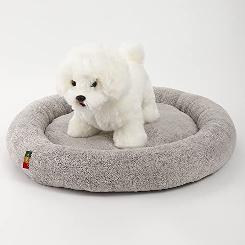 Freyamy Hundebett für Kleine Hunde und Katzen - Rund, Plüsch, Waschbar, Rutschfest - Hundesofa, Katzenbett, Warmes Indoor Bett - Grau, Ø 40 cm Außendurchmesser