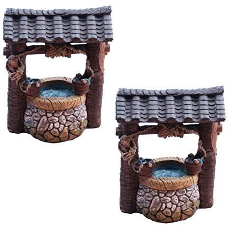 Yardwe 2 Stück Miniatur Wasserbrunnen aus Kunstharz für Innen und Außenbereich Kleine Gartendekoration für Haus und Geschenk Landschaftsfigur