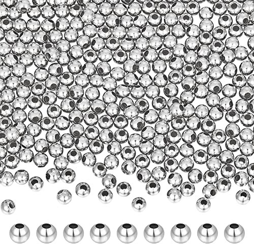 UNICRAFTALE 500 Stück 5 mm Durchmesser 304 Edelstahl Runde Perlen Glatte Runde Abstandsperlen Winzige Hohle Distanzperlen Metall Perlen Für Schmuck Armbänder Halsketten Heimwerkerarbeiten
