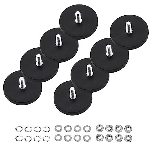 ZIOYA 8 Stücke Magnet Mit Gewinde Neodym Magnet-System Gummiert Starke Magnete Ø 43mm Mit M6 Außengewinde 10kg Haftkraft für Schrauben Öse Oder Haken (Schwarz)