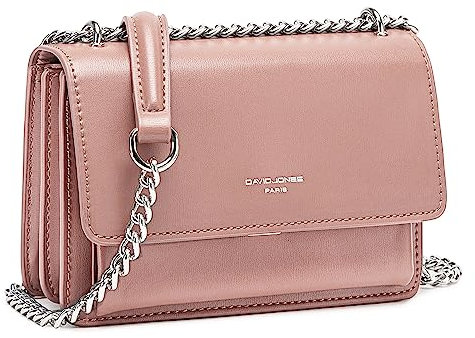 David Jones - Petit Sac Bandoulière Femme - Mini Pochette Téléphone Portable Cuir PU Rigide - Sac à Main Chaînes Porté Epaule - Besace Rectangle Sacoche Soirée Shopping Ville Tendance - Rose