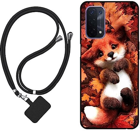 Sunrive Coque Compatible avec Oppo A93 5G/A54 5G/A74 5G,TPU Étui Housse Protecteur Souple Gel Mat Back Cover Mignon Motifs Antichoc Case(Le Renard Feuille d'érable)+1x Universelle Dragonne