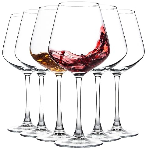 Juego de 6 copas de vino tinto de 19 onzas, copas de vino borgoña para vino tinto o blanco, copas de vino con tallo, ideales para degustación de vino, aniversario, boda, transparente
