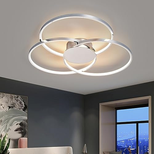LED Deckenlampe Kreative Deckenleuchte Modern Wohnzimmer Pendelleuchte Dimmbar Esszimmer Hängelampe Mit Fernbedienung Schlafzimmer Küche Büro Lampe Innen Decken Beleuchtung (Chrom, Φ-75cm)