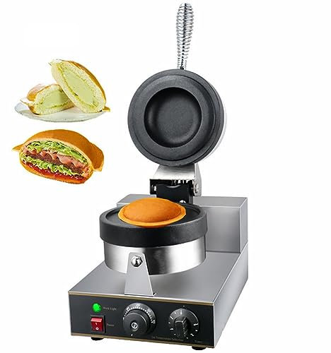 OPSREY Burger Waffle Maker, Commercial 1300W Non-Stick Panini Press Hamburger Machine, Electric Flip Waffle Iron, Single Head Donut Machine, 50~300℃ Adjustable Temperature Hamburger Machine