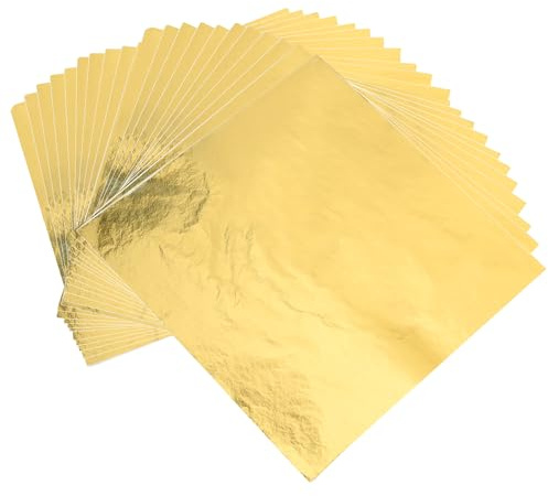 PLULON 120 Blatt blattgold imitierte Blattgoldblätter, 14 x 14 cm, Mehrzweck-Goldfolienblätter für Nägel, Zuhause, Malen, Kunst, Projekt, Basteln, Dekoration