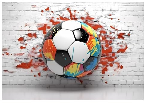 WallArena Papier Peint Panoramique Intissé Enfant Enfant Garçon Football Effet 3D Jeune 104x70 cm Chambre d'enfant Photo Non Tissé Muraux Moderne Trompe l'oeil