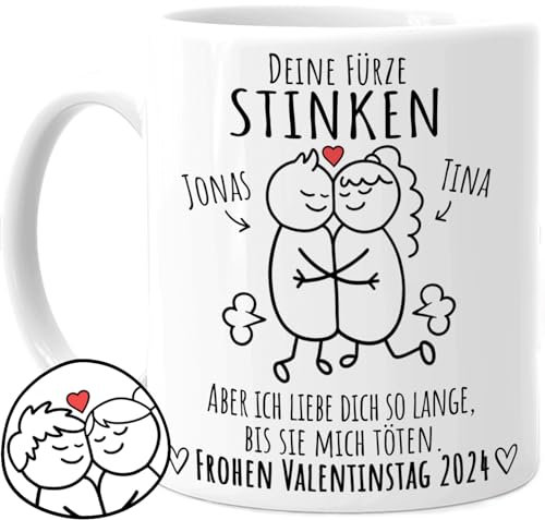 Tassenliebling® Pärchen Tasse personalisiert - Deine Fürze stinken - Lustiges Geschenk für ihn zum Valentinstag - Geschenk Jahrestag für Männer - Liebesgeschenke Partner Freund Mann