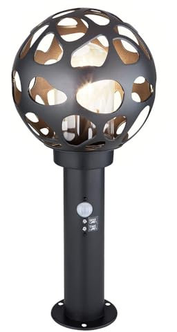 GLOBO LED Sockelleuchte mit Bewegungsmelder Kugel Wegelampe mit Bewegungsmelder Außen Standleuchte, Edelstahl anthrazit, 1x 4,8W 300Lm 1800K warmweiß, H 45 cm