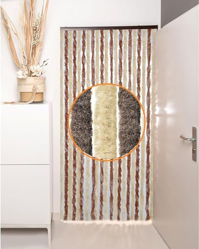 DEFACTO Flauschvorhang Türvorhang (90x200 cm) Chenille Fliegenschutz Insektenschutz Camping 100% Made In Italy - Vielseitig, Leicht Zu Reinigen, Effektiver Sicht- Und Hitzeblocker - (Braun/Beige)