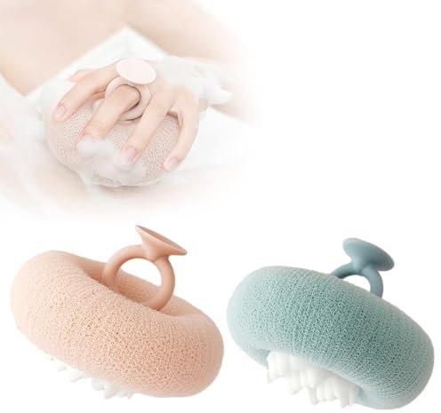 Boule De Douche Tournesol Avec Ventouse Eponge Douche Éponge De Bain Exfoliante Brosse De Nettoyage En Maille - Pouf Pour Femme Et Homme 2 Pièces Fleur De Douche Lavable Bathing Sponge (Vert+Orange)