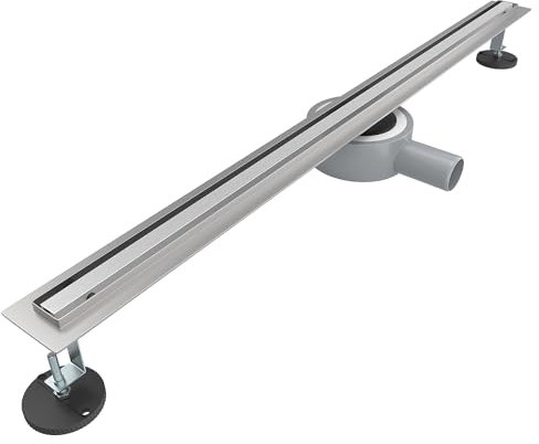 SONNI Edelstahl Duschrinne 80 cm, Komplettset Ablauf 360° Drehbar, Schmal Schlank 15 mm Platte, mit Geruchsstop, Haarsieb - Randablauf
