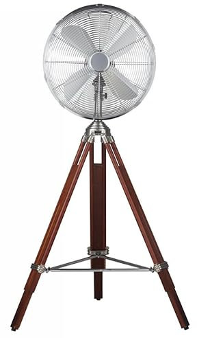 Tarrington House Ventilateur sur pied SF1223W, métal/bois, Ø 39 x 127 cm, 3 vitesses, avec trépied, argent/marron