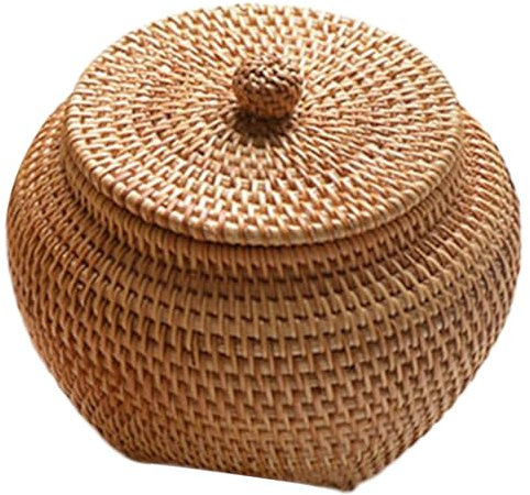 Pineeseatile Rattan Round with Lid - Rustic Storage Box with Lid, 6.3x5.5 Inch / 16x14 cm