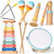 Tokiyis Musikinstrumente für Kinder Kinderspielzeug ab 1 Jahre Holzspielzeug Baby Schlagzeug Kinder Trommel Percussion Instrumente Musikinstrumente Baby Montessori Spielzeug für 2 3 4 5 Jahre