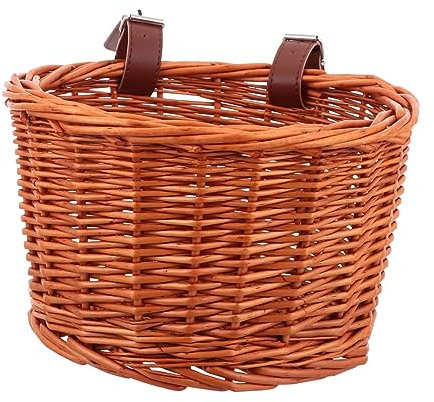 BCOATH Handgewebter Fahrradkorb Aus Robustem Rattan Stabiler Hängekorb Großer Größe Widerstandsfähig Für Rattanfahrräder Praktische Fahrradzubehör Aufbewahrung Für Lenker