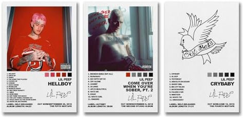 Gufatoo Lil Peep Rapper Musikalbum Poster - Wandkunst Leinwandposter Raumdekoration - Ästhetisches Druck Dekor - 20 x 30 cm, 3 Stück