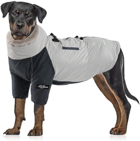 Hundejacke Winter Kaschmir-Futter mit Wasserdichter Regenjacke Hunde Reißverschlusstaschen Reflektierende Streifen Verstellbarer Kordelzug Hundemantel Warme D-Ring-Schnalle am Hundegurt Grau M