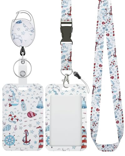 Uniclife Modische Sliding Ausweishülle Cruise Muster Kunststoffkoffer einziehbaren Badge Reel Karabiner Clip & abnehmbare Lanyard Strap Vertical Card Protector Frauen Krankenschwester Lehrer Student
