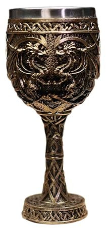 KESOTO Vintage Medieval Goblet Dragon Pattern Drinking Glass Multipurpose Anniversary Decoration, brown