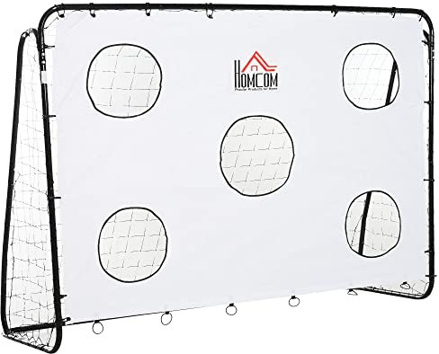 HOMCOM Portería de Fútbol Puerta de Fútbol con Soporte de Metal Lona de Precisión y Red para Entrenamiento de Fútbol en Jardín Aire Libre 240x88x174 cm Blanco