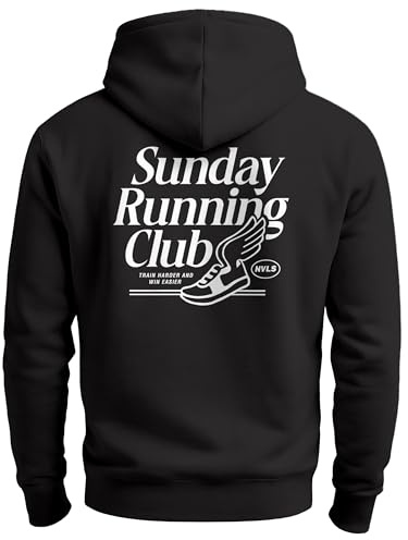 Neverless® Herren Hoodie Backprint Sport Laufen Joggen Grafik Sunday Running Club Retro Rückenaufdruck Fashion Streetstyle