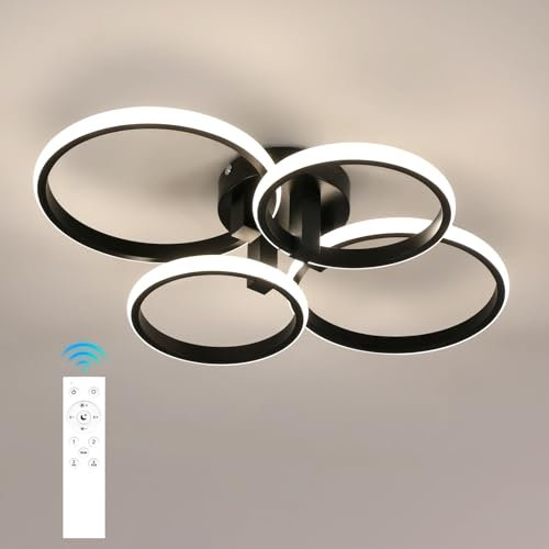 DELIPOP LED Deckenleuchte Dimmbar, 76W Deckenlampe Modern mit Fernbedienung 3000K-6500K, Schwarz Deckenbeleuchtung LED aus Acryl für Wohnzimmer, Schlafzimmer, Küche, Flur
