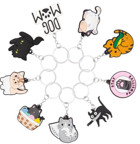 Neikafan 9 Stück Schlüsselanhänger Katze Süße PVC Katzen Schlüsselanhänger Schwarze Katze Geschenke für Katzenliebhaber Cat Keychain für Handtaschen,Geldbörsen