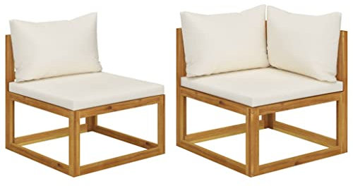 Lauuoeriau Furniture Item home 2-teiliges Sofagarnitur mit cremeweißen Kissen Massivholz Akazien-Möbel