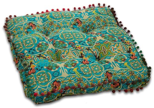MESCXTY Stuhlpolster mit marokkanischem Aufdruck,Sitzkissen aus Baumwollleinen im Boho-Stil,weiches bequemes Bodenkissen für Terrassenstühle,für Esszimmer Küchenstühle Innenbereich(42x42cmBlue)
