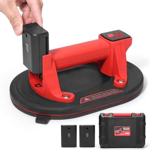 Akku Vakuum Saugheber Tragkraft 260KG,10 Zoll Akku Saugheber für Fliesen,Elektrischer Saugheber Fliesenheber mit 2 * 4800mAh Akkus,Auto Nachsaugfunktion,für Fliesen, Glas, Holzplatten, Marmor & Möbel