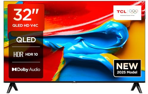 TCL TV 32V4C - 32 HD Smart QLED Direct LED con Android TV e HDR - Compatibile con Google Cast e Google Home, Design Delgado, 2025 V4C