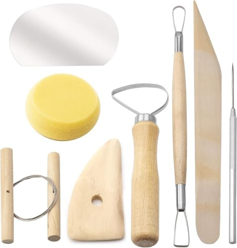 Heyumybit 8 Pcs Pottery Sculpting Tool Set,Clay Modelling Tools | Wood and Metal Polymer Clay Tools,Polymer Clay Tools,Pottery Tools Kit for Shaping,Modeling,Smoothing