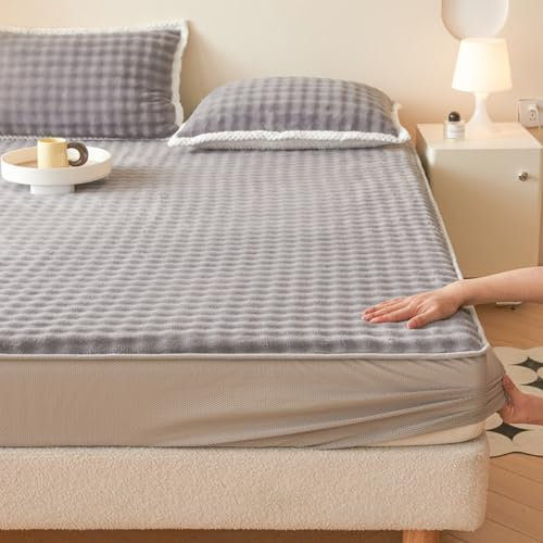 Lifup Milchsamt Spannbetttuch Plüsch Betttuch Weich Spannbettlaken Grau 90 cm x 200 cm