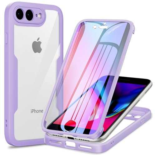 Phoona für iPhone 8 Plus/iPhone 7 Plus Hülle, 360 Grad Robust Stoßfest Schutzhülle mit Eingebautem Displayschutz, Case Transparent Panzerhülle Handyhülle für iPhone 8 Plus/iPhone 7 Plus, Lila