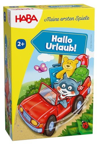 HABA Meine ersten Spiele – Hallo Urlaub! – Würfelspiel für Kinder ab 2 Jahren mit Waschbär & Auto – Fördert strategisches Denken – 2012210001