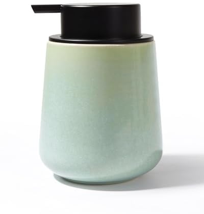 Bosilunlife Seifenspender Keramik Cyan Spülmittelspender | Nachfüllbarer Flüssigseifenspender 350ml, Großer Pumpkopf für leichtes Pressen, Geeignet für Küche, Bad