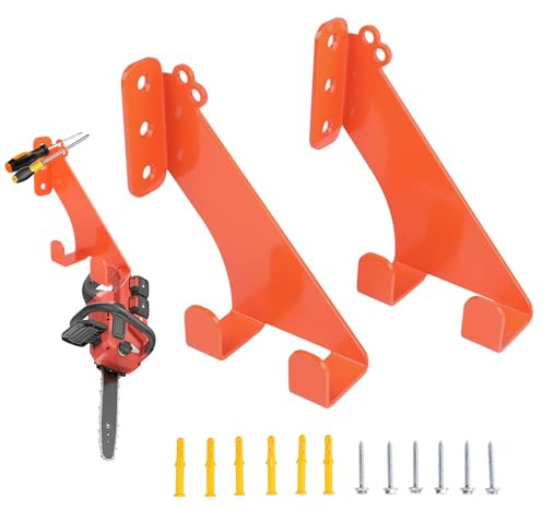 2 Pcs Chainsaw Holder, Wall Grass Trimmer, Storage Hook for Garage, Wall Hook for Screw, Wall Mounted Organizer with Unique Design for Garage