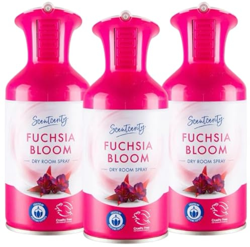 Bizzal Aldi Scentcerity Fuchsia Bloom Dry Room Spray, Pink, Cruelty Free Home Fragrance, 250ml, 3 Pack