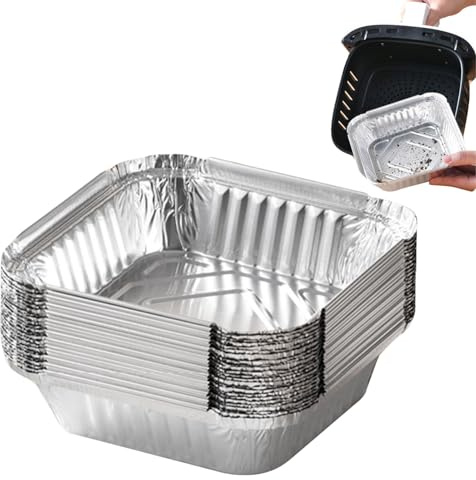 Teglie in alluminio per friggitrice ad aria - Set da forno da 20 pezzi | Vassoi in alluminio portatili per forno, cucina, arrostire, grigliare | Pentole usa e getta durevoli per uso domestico, cucina,