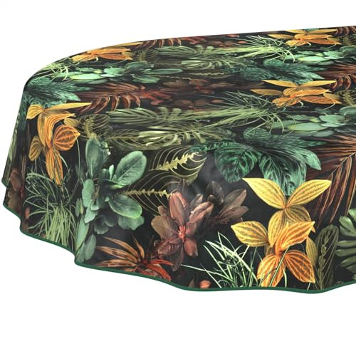 Wachstuchtischdecke Tischdecke abwaschbar Wachstischdecke pflegeleicht wasserabweisend Lotuseffekt Gartentischdecke Tropia Oval 200 x 140 cm mit Saum (Eingefasst)