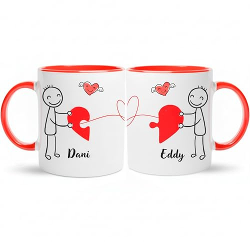 Gifters | Pack di Tazze Personalizzate per Coppia con Nomi | Design Filo Rosso del Destino | 325 ml | Regalo Originale e Romantico per San Valentino e Anniversario (Uomini)