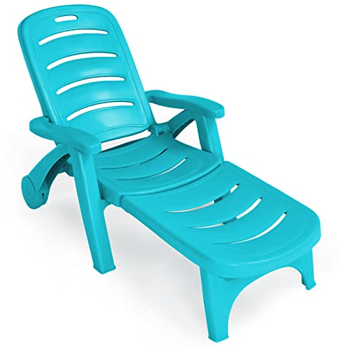 COSTWAY Sonnenliege mit Rollen, umbaubare Gartenliege/Gartenstuhl, klappbarer Liegestuhl mit 5-Fach Verstellbarer Rückenlehne, wetterfeste Klappliege für Terrasse, Garten, Strand