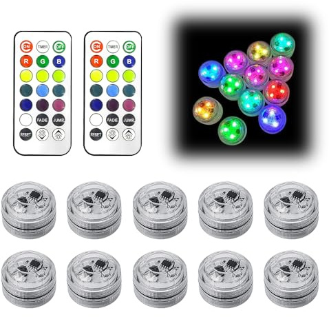 Hojalis Unterwasser Licht mit Fernbedienung, 10 Stück RGB Mini LED Lichter Wasserdicht, 13 Farben Mini Unterwasser LED Teelichter, Mehrfarbige Teichbeleuchtung für Aquarium, Fischbecken,Badewanne Pool